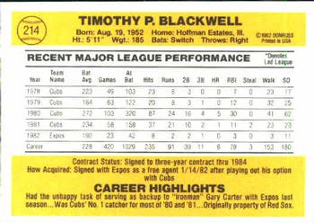 1983 Donruss #214 Tim Blackwell Back