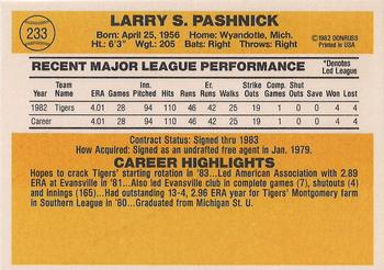 1983 Donruss #233 Larry Pashnick Back