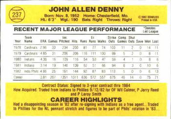 1983 Donruss #237 John Denny Back