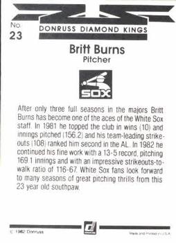 1983 Donruss #23 Britt Burns Back