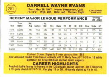 1983 Donruss #251 Darrell Evans Back