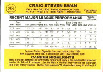 1983 Donruss #254 Craig Swan Back