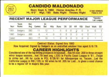 1983 Donruss #262 Candy Maldonado Back