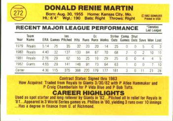 1983 Donruss #272 Renie Martin Back