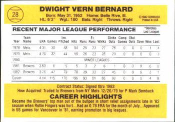 1983 Donruss #28 Dwight Bernard Back