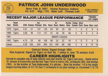 1983 Donruss #29 Pat Underwood Back