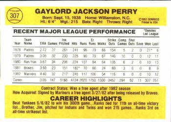 1983 Donruss #307 Gaylord Perry Back