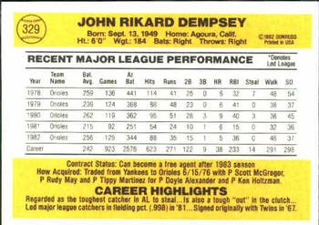 1983 Donruss #329 Rick Dempsey Back
