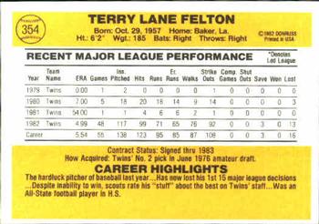 1983 Donruss #354 Terry Felton Back