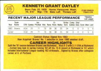 1983 Donruss #375 Ken Dayley Back