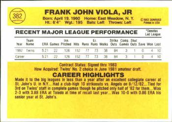 1983 Donruss #382 Frank Viola Back