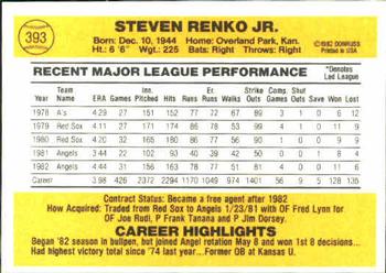 1983 Donruss #393 Steve Renko Back
