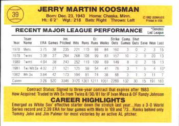 1983 Donruss #39 Jerry Koosman Back