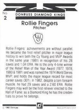 1983 Donruss #2 Rollie Fingers Back
