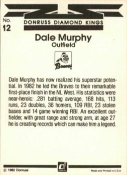 1983 Donruss #12 Dale Murphy Back