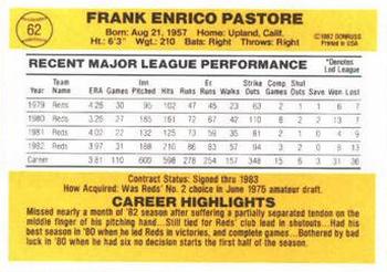 1983 Donruss #62 Frank Pastore Back