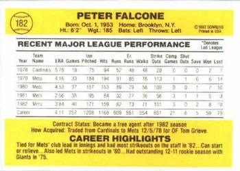 1983 Donruss #182 Pete Falcone Back