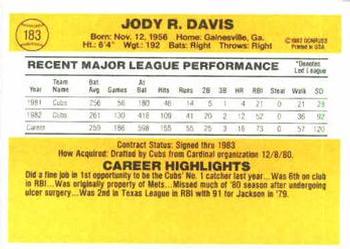 1983 Donruss #183 Jody Davis Back