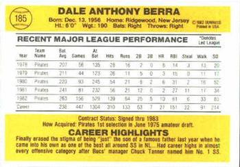 1983 Donruss #185 Dale Berra Back