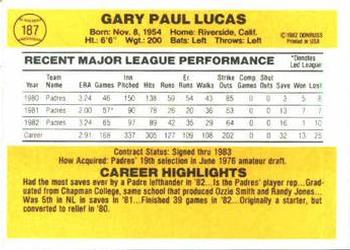 1983 Donruss #187 Gary Lucas Back