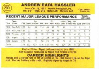 1983 Donruss #290 Andy Hassler Back