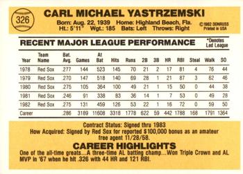 1983 Donruss #326 Carl Yastrzemski Back