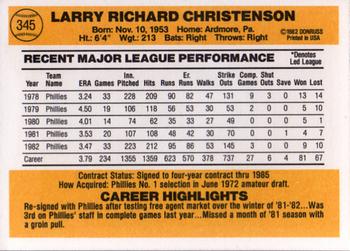 1983 Donruss #345 Larry Christenson Back