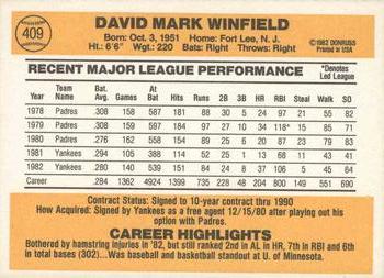 1983 Donruss #409 Dave Winfield Back