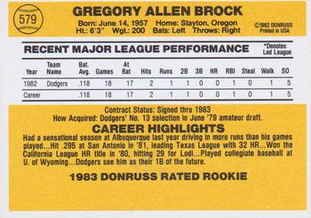 1983 Donruss #579 Greg Brock Back