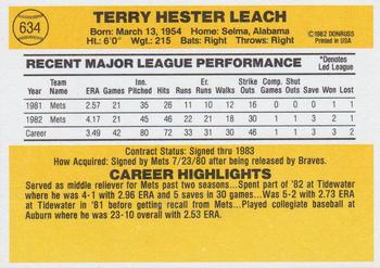 1983 Donruss #634 Terry Leach Back