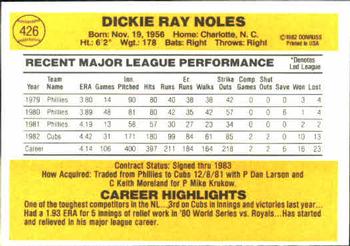 1983 Donruss #426 Dickie Noles Back