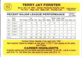 1983 Donruss #453 Terry Forster Back