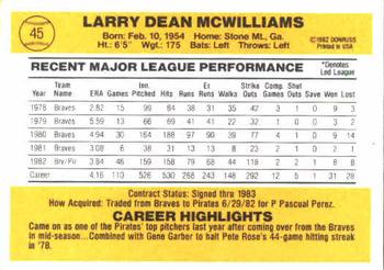 1983 Donruss #45 Larry McWilliams Back