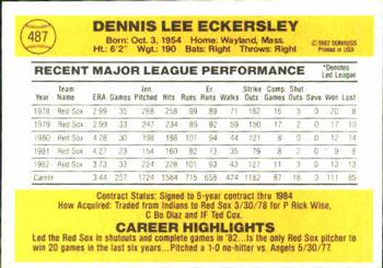 1983 Donruss #487 Dennis Eckersley Back