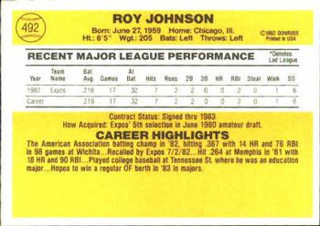 1983 Donruss #492 Roy Johnson Back