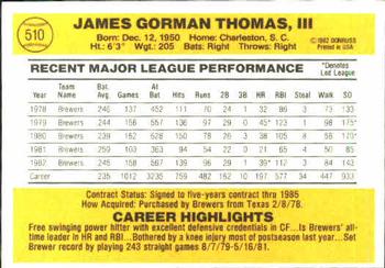 1983 Donruss #510 Gorman Thomas Back