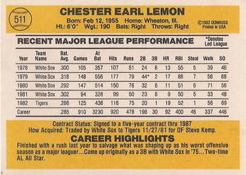 1983 Donruss #511 Chet Lemon Back