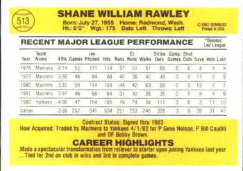 1983 Donruss #513 Shane Rawley Back