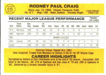 1983 Donruss #515 Rodney Craig Back
