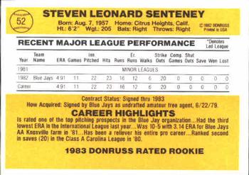 1983 Donruss #52 Steve Senteney Back