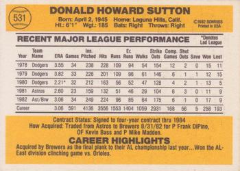 1983 Donruss #531 Don Sutton Back