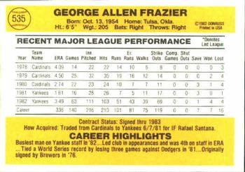 1983 Donruss #535 George Frazier Back