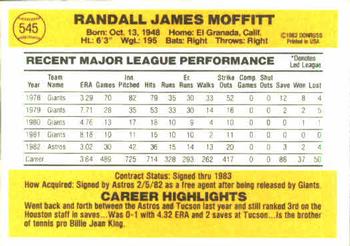1983 Donruss #545 Randy Moffitt Back