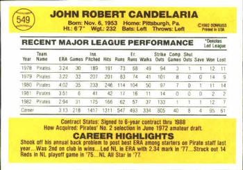 1983 Donruss #549 John Candelaria Back