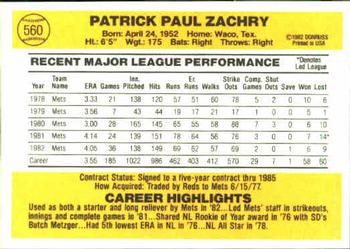 1983 Donruss #560 Pat Zachry Back