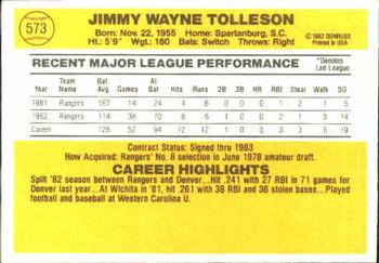 1983 Donruss #573 Wayne Tolleson Back