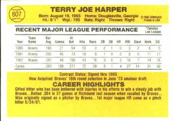 1983 Donruss #607 Terry Harper Back