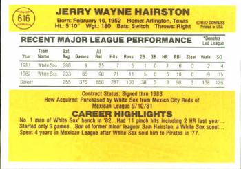 1983 Donruss #616 Jerry Hairston Back