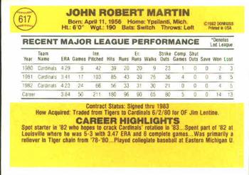 1983 Donruss #617 John Martin Back