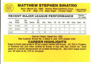 1983 Donruss #622 Matt Sinatro Back